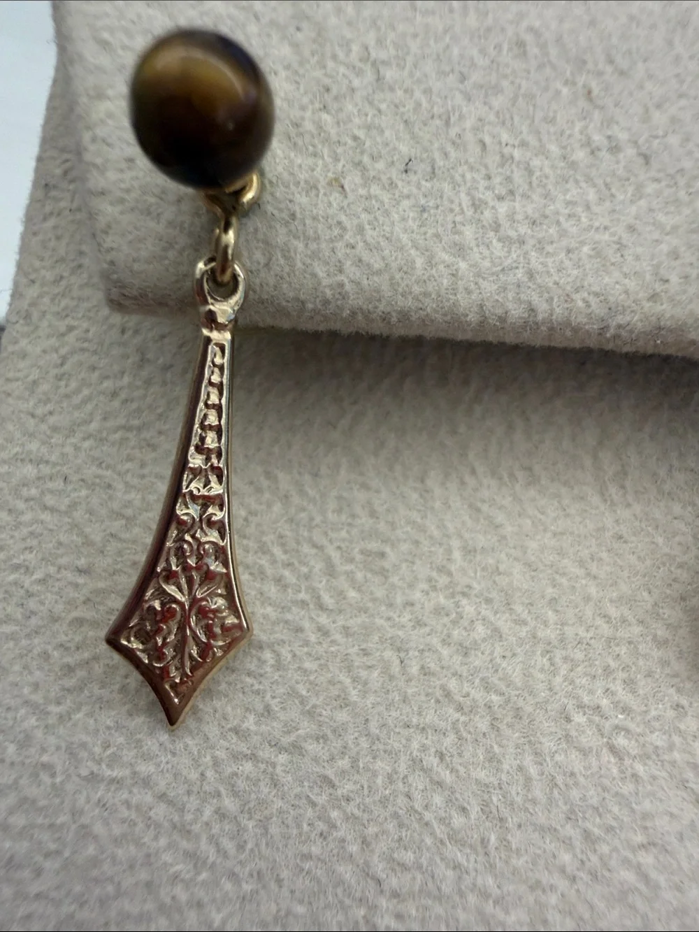 Gold-Tone Drop Earrings with Brown Tiger Eye Accent